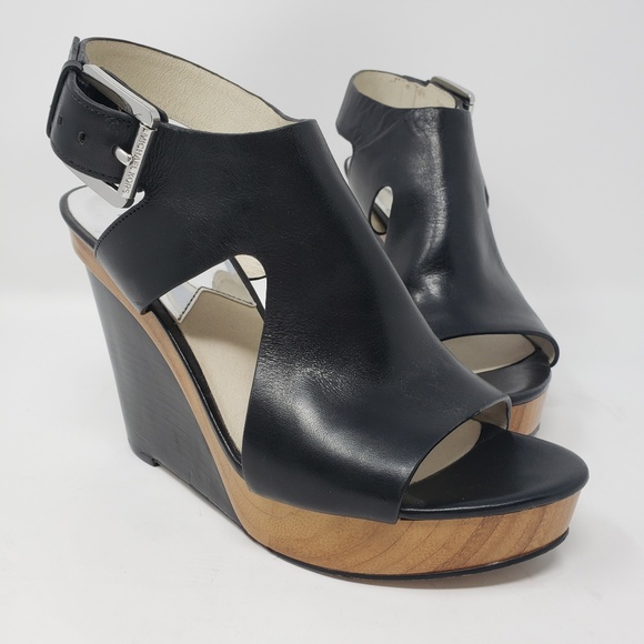 Michael Kors Shoes - Michael Kors black wood wedge heels size 8